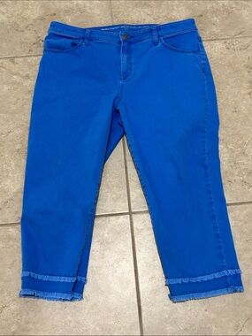 Chico's Electric Blue Cropped Frayed-Hem Jeans